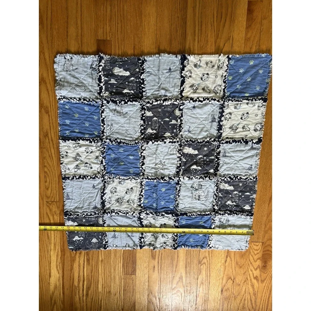 Handmade Rag Quilt Baby Blanket Puppy Dog Theme Flannel 34x34